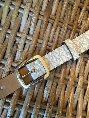 Michael Kors Cream Logo Canvas Belt with Gold Buckle